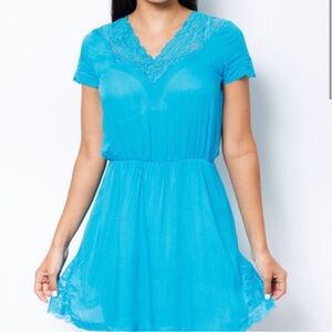 NWT! • Blue Lace Trim • Flowy Mini Dress